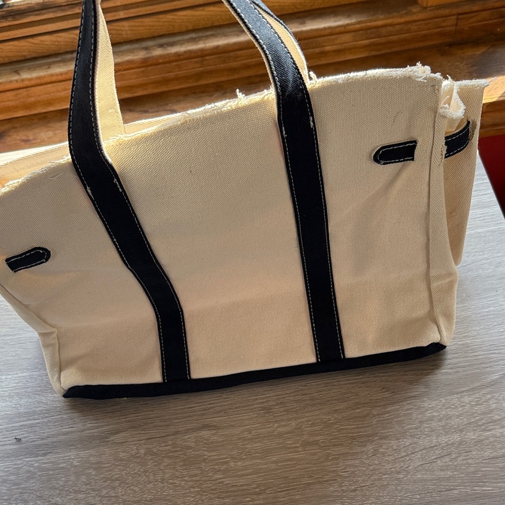 Boatkin Bag. Natural canvas with navy blue straps Tote Bag. - Picture 4 of 5